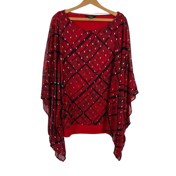 Slim Factor by Investments Women Overlay Blouse XL Tunic Plaid Metallic Holiday - Picture 1 of 7
